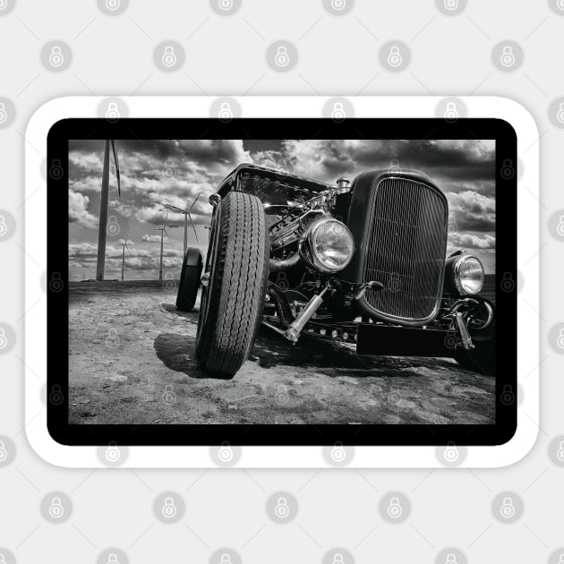 1931 Ford Model A, Hot Rod - black white Sticker by hottehue